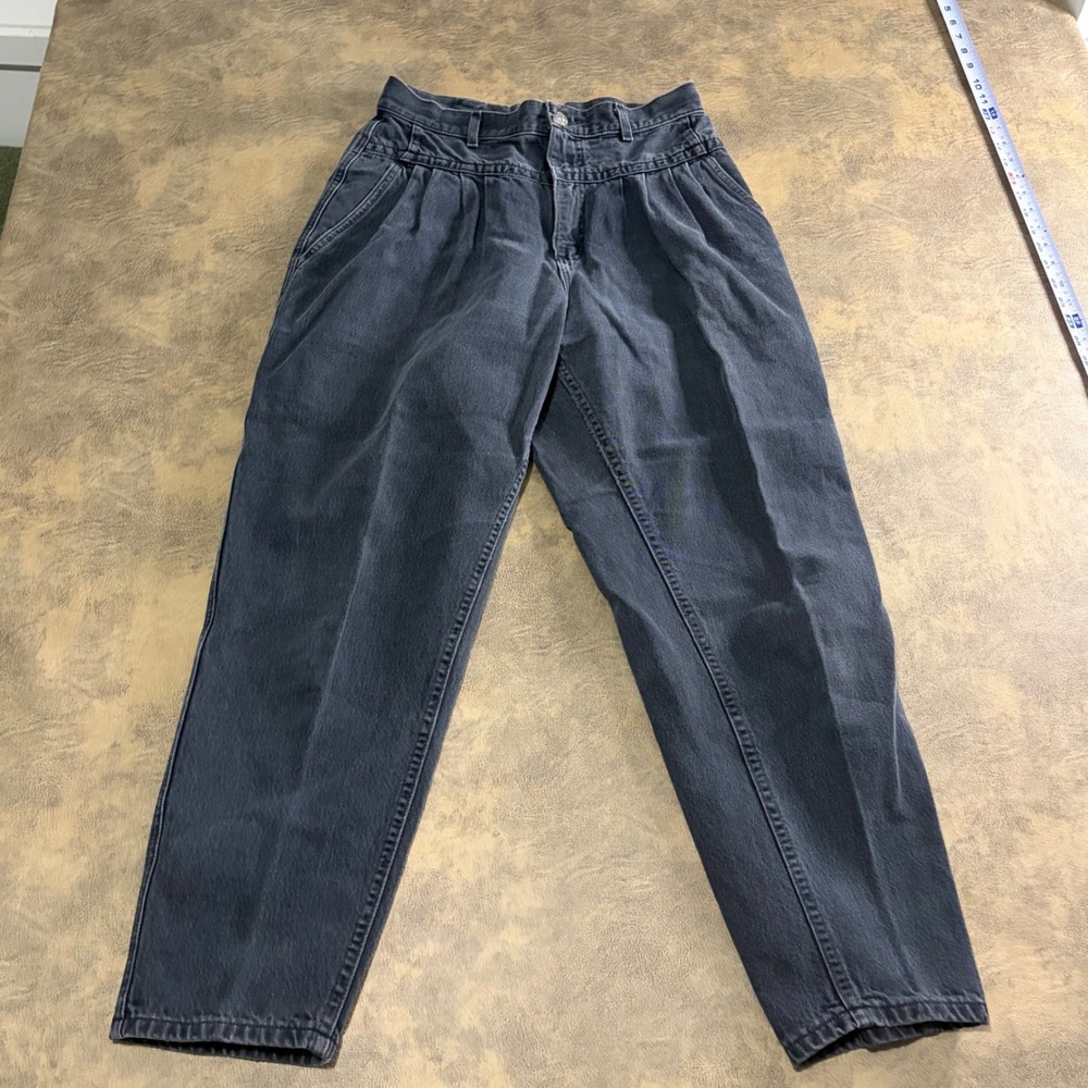 Lee Pleated Jeans Womens 14 MED Black High Waisted Taper Mom‎ Vintage USA 0492